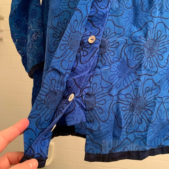 Harshita Water Flora Silk Button Down Blouse - Picture 15 of 15